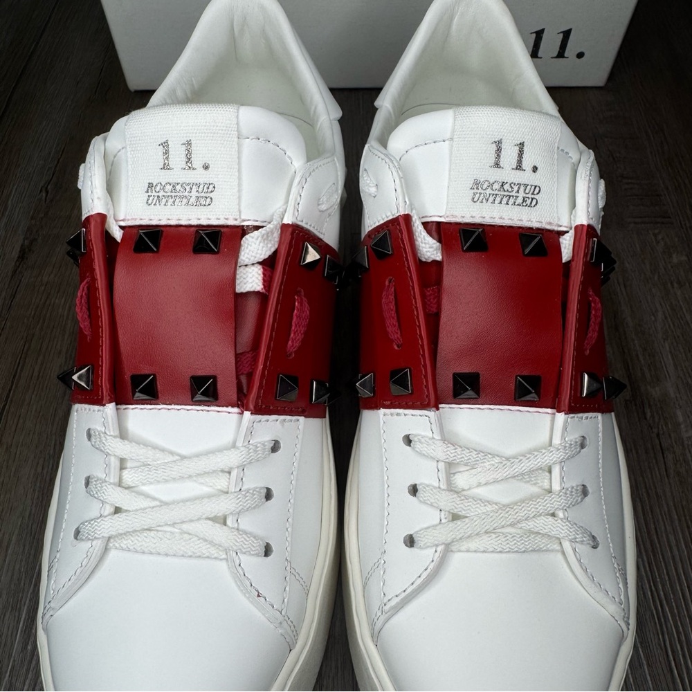 Valentino Garavani Limited Edition Rockstud Platform White Red Leather Sneakers - Picture 5 of 15